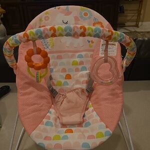 Pink and Orange Baby Bouncer with Toy Bar